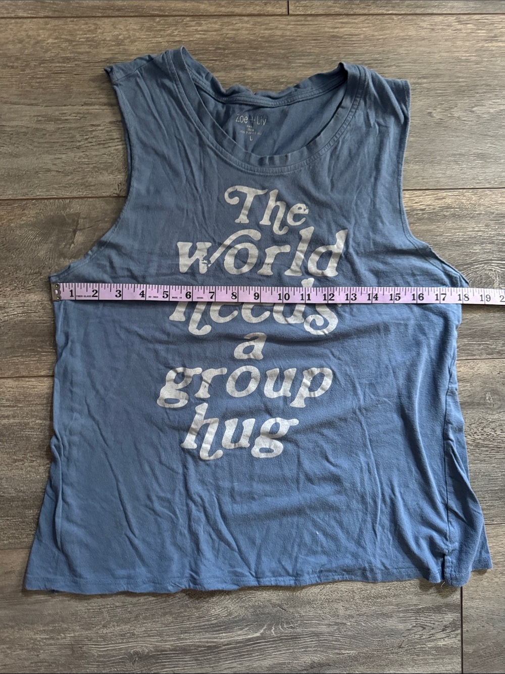 Zoe + Liv Blue Graphic Muscle Tank with White Text - Picture 3 of 6